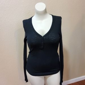 Michael Stars Ribbed Long Sleeve Button Up Black Top OS New